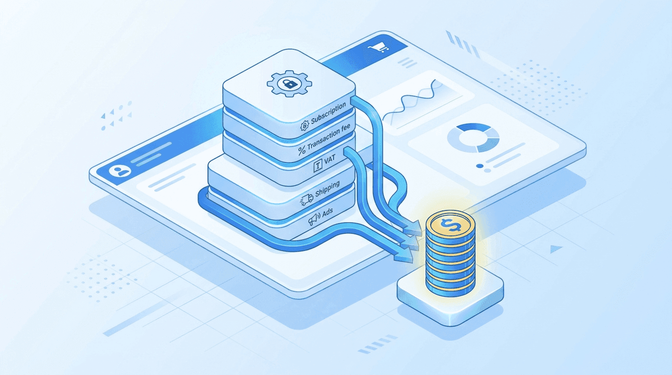 Shopify komisyon ve işlem ücretleri 2026 net kâr dağılımı infografiği