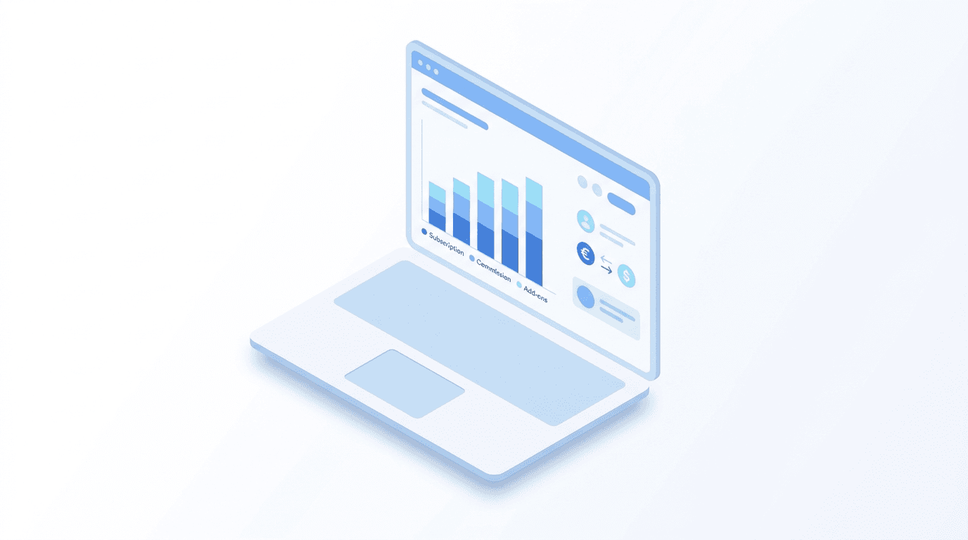 Shopify 2026 aylık maliyet kalemlerini (paket, komisyon, eklenti) gösteren e-ticaret gider hesaplama panosu illüstrasyonu