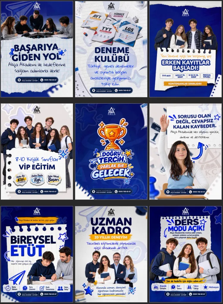 Akça Akademi sosyal medya tasarımı 1 — sekiz kişilik sınıf mesajı