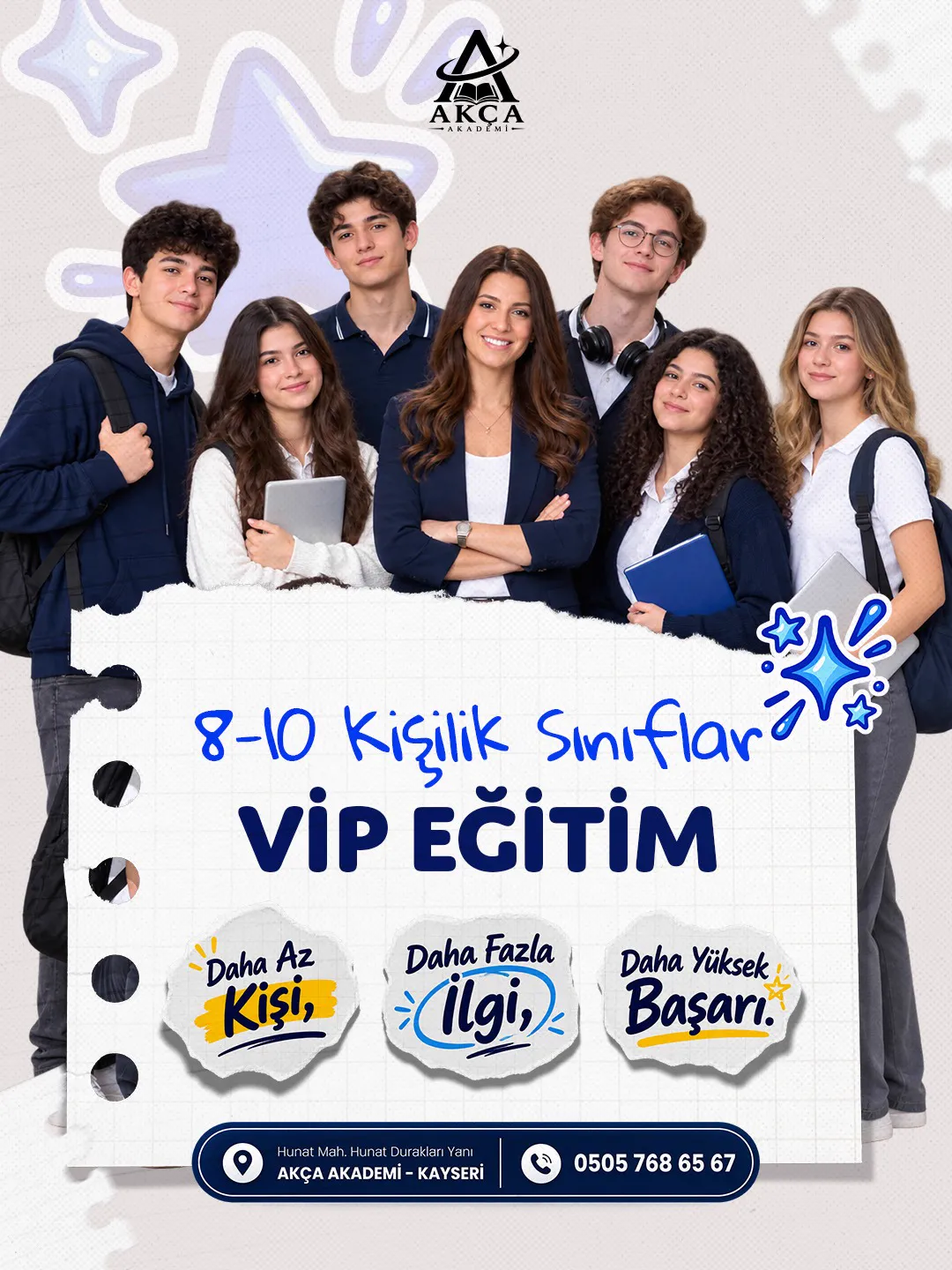 Akça Akademi sosyal medya tasarımı 5 — sekiz kişilik sınıf mesajı