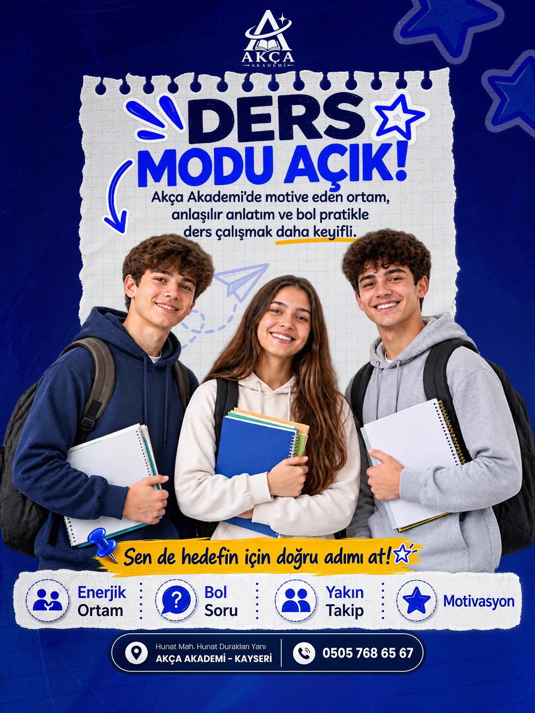 Akça Akademi sosyal medya tasarımı 9 — sekiz kişilik sınıf mesajı